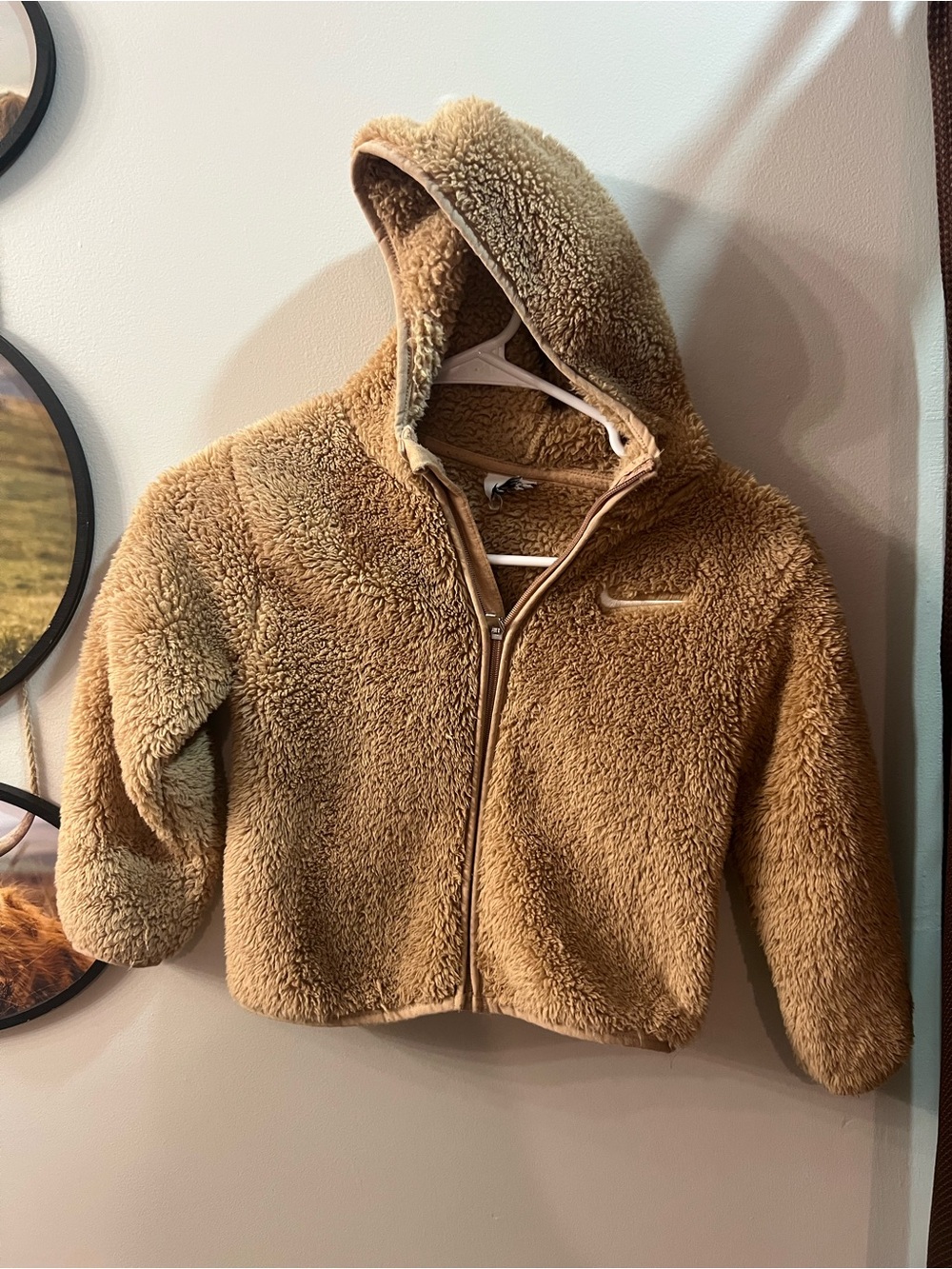 Nike Kids Tan Sherpa Hooded Puffer Jacket